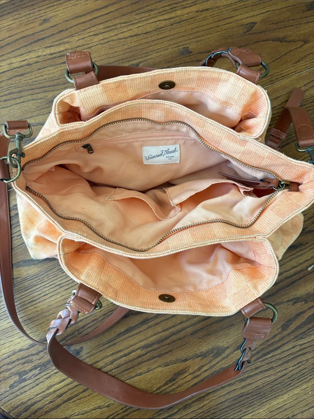 Universal Thread Peach Check Hobo Bag with Braided Straps